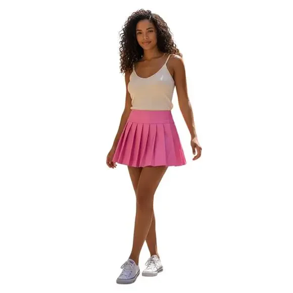 Women Pink Faux Leather Pleated Mini Skirts Size L - NWOT - Picture 8 of 8